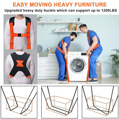 Upgraded Furniture Moving Straps with Chest Buckle,Shoulder Moving Straps with 1-Person Lifting Strap, Adjustable Easily Lifting and Moving for Mattresses, Appliances Heavy Object Up to 1200LBS - color: Orange-2Person Straps