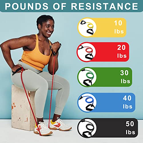 Resistance Bands with Handles, Single Resistance Bands, Exercise Bands with Handles, for Resistance Training, Physical Therapy, Home Workouts, Fitness, Pilates - color: black-50lbs
