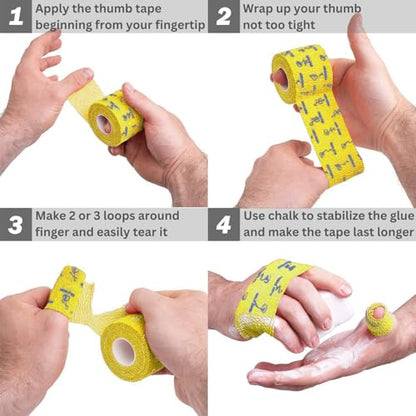 WARM BODY COLD MIND 1.85" Weightlifting Thumb Tape - Hook Grip Tape for Powerlifting, Cross Training, Gym Tape, Workout, Weight Lifting Tape, Athletic Finger Wrap (Yellow 3 Rolls) - color: 3 rolls yellow