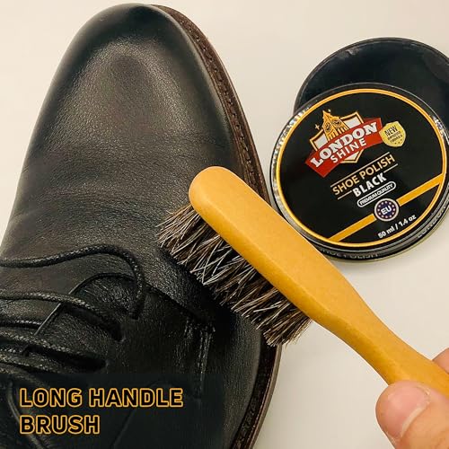 London Shine Shoe Shine Brush Kit, 4 Piece Horsehair Shoe Polish Brush Set for Leather Shoes & Boots, Shoe Care Cleaning Kit with Dauber Applicator Brushes, Suede Cleaner Brush and Microfiber Cloth.