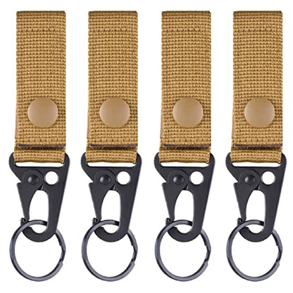 Azarxis Tactical Molle Key Ring Chain Gear Clip Key Keeper Keychain Nylon Belt Key Holder Carabiners Hanger Buckle Hook - color: Khaki - 4 Pack