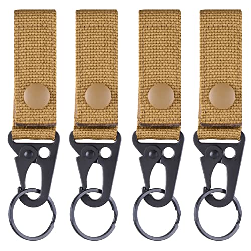 Azarxis Tactical Molle Key Ring Chain Gear Clip Key Keeper Keychain Nylon Belt Key Holder Carabiners Hanger Buckle Hook - color: Khaki - 4 Pack