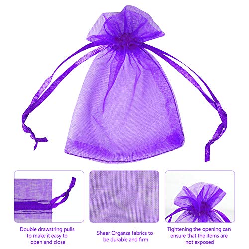 Boshen 100/200PCS Organza Gift Candy Sheer Bags Mesh Jewelry Pouches Drawstring Bulk for Wedding Party Favors Christmas (3" X 4"(100PCS), Purple) - color: Purple-3" X 4"(100PCS)