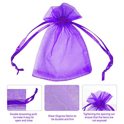 Boshen 100/200PCS Organza Gift Candy Sheer Bags Mesh Jewelry Pouches Drawstring Bulk for Wedding Party Favors Christmas (3" X 4"(100PCS), Purple) - color: Purple-3" X 4"(100PCS)