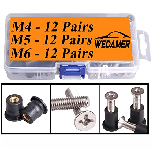WEDAMER 36 Pairs M4 M5 M6 Neoprene Well Nuts with Stainless Steel Screw M5 Rubber Well Nuts Kayak Brass Copper Bolts Well Nut Kit for Kayak Motorcycle Boat Marine Windscreen Accessories (M4 M5 M6) - color: M4 M5 M6 each 12 Pairs
