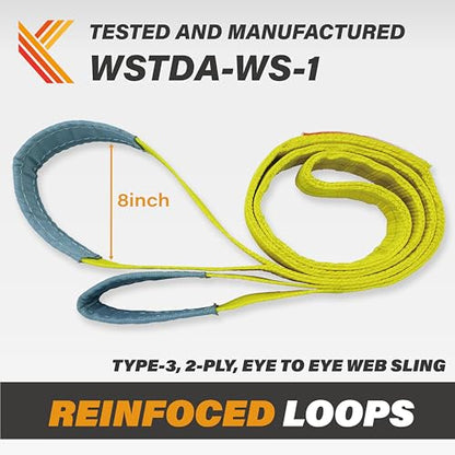2-Ply Lifting Sling Straps 2”x 6ft - 6200lbs Vertical Capacity Heavy Duty Flat Eye Lift Sling, for Rigging Moving Towing Hoisting -2Pack - Kodiak Straps - color: 2 PACK, size: 2inch x 6ft