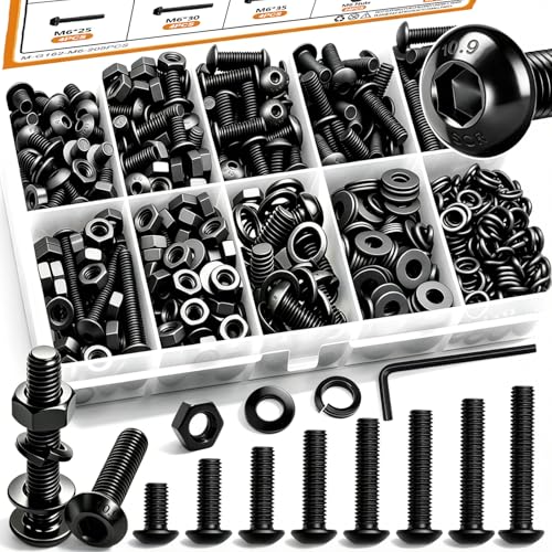 mankk 205PCS M6 Bolt Assortment Kit M6 x 8/10/12/16/20/25/30/35mm Button Head Hex Socket Cap Screws Machine Screws with Nuts Washers - size: M6, style: Button Head