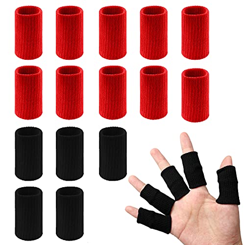 20 PCS Finger Sleeves Protectors, Sport Finger Sleeves Thumb Brace Support Finger Brace Elastic Thumb Sleeves (Black+Red) - color: Black,red