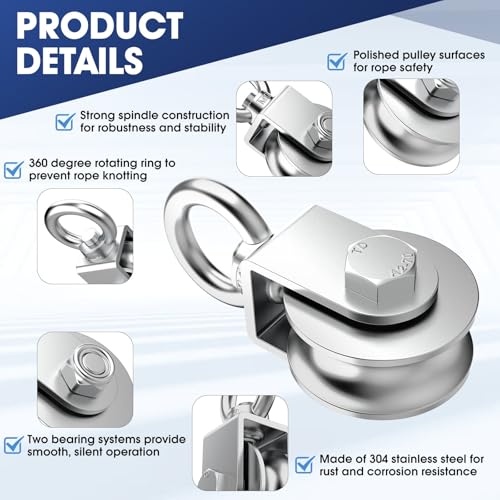 U Type Swivel Pulley Block, 304 Stainless Steel Pulleys for Wire Rope Cable Lifting, DIY Gym Equipment Part, Clothesline, Hoist - Waterproof Sturdy 360 Degree Rotating Wheel (48 mm, 1) - style: 48 mm