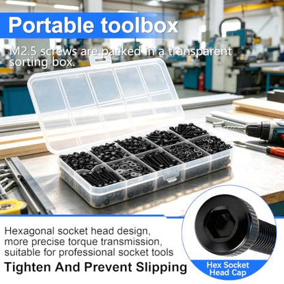 1016PCS M2.5 Screws Kit, M2.5x4/6/8/10/12/16/20/25mm Hex Socket Head Cap Screws Bolts Nuts Washers Kit, 12.9 Grade Alloy Steel Metric Screws for 3D Printer, Electronics, Furniture Repair - size: M2.5 x 4/6/8/10/12/16/20/25mm, style: Socket Head