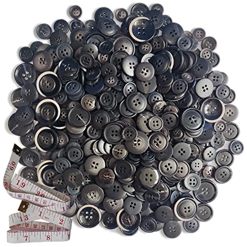 500-700Pcs Buttons for Crafts Assorted Sizes Resin Buttons for Sewing Decorations DIY Arts and Crafts Manual Button Painting with a 60-inch Soft Ruler - color: faux horn Black blue
