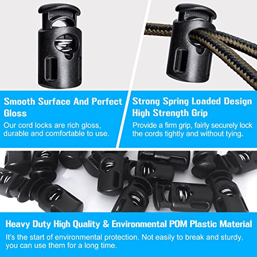 AQRINGO Plastic Cord Locks Single Hole Spring Toggle Stopper Cord Stops Fastener Toggles for Shoelaces, Drawstrings, Paracord, Bags, Clothing, and More (10Pcs, Black)