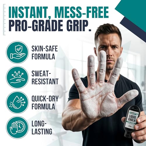 Liquid Chalk for Gym – Gym Chalk Liquid with Stronger Grip, Zero Slip, Dries in Seconds – Mess-Free Weightlifting Chalk for Crossfit, Rock Climbing & Gymnastics – Multiple - size: 50 ml (4 Pack)