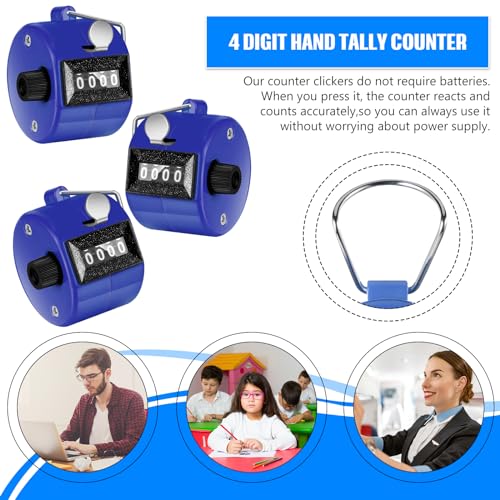 TOODOO 6 Pack Hand Tally Counter 4 Digit Mechanical Palm Clicker Plastic Hand Held Counter Clicker with Metal Finger Ring for School Golf Sports Events Office Stadium - color: Blue