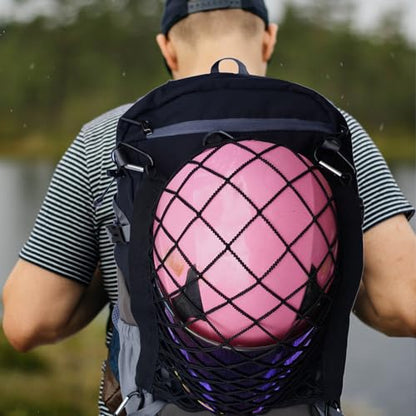 Helmet Holder for Sport Backpack,Backpack Accessories Mesh Storage Bag,Added External Elastic Storage Net for Backpack,4 Carabiners Attaching to Backpack to Carry Helmet and Accessories