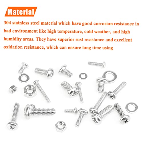 HELIFOUNER 810 Pieces M3 M4 M5 M6, 304 Stainless Steel Phillips Pan Head Machine Screws Bolts Nuts Washers Hardware Assortment Kit - size: M3 M4 M5 M6 (810 Pieces), style: Phillips Pan Head Machine Screws
