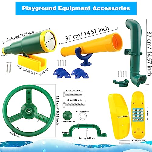 11 Pcs Playground Swing Set Accessories Plastic Pirate Steering Wheel with Safety Handles Telescope Periscope Telephone Playset for Outdoor Playground Treehouse Jungle Gym Accessories