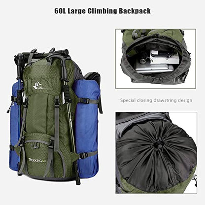 Bseash 60L Waterproof Hiking Camping Backpack with Rain Cover, Large Outdoor Sport Travel Daypack Rucksack for Climbing - color: Army Green
