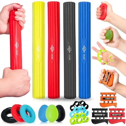DICYWUDI Flex Therapy Bar and Grip Strength Trainers set, Physical Therapy & Resistance Bar for Golfers Elbow,Tendinitis,Wrist,Forearms Pain, Improve Grip Strength and Relieve Pain - color: 16pcs ‎Black sets