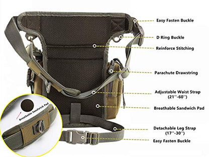 Jueachy Drop Leg Bag for Men Tactical Metal Detecting Thigh Pack with Water Bottle Pouch - color: Tan