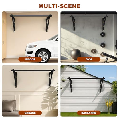 Wall Mounted Pull Up Bar, Adjustable Depth Pull-up Bar with 500LBS Weight Capacity, Maintain Upper Body Strength & Core Stability, Home or Garage Gym Chin Up Workout Training Station