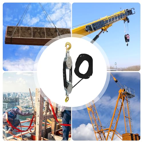 Hoist Pulley System Multifunctional 2200 LBS Breaking Strength | 3/8 Rope for Lifting Hoisting Rigging Garage Shop Hunting Farm Construction Industrial Warehouse Marine Overhead Recovery - color: Black..