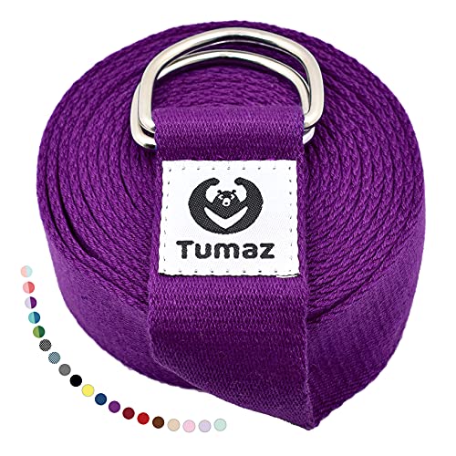 Tumaz Yoga Strap for Stretching with Adjustable D-Ring, 6/8/10 ft | Adjustable D-Ring | Soft Cotton Blend | 15+ Colors | Non-Elastic Yoga Belt for Pilates Stretching & Physical Therapy - color: 09. Dark Purple, size: 6 Feet