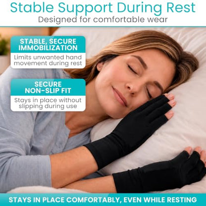 Vive Copper Infused Fingerless Arthritis Compression Gloves (Pair) - Relief | For Men, Women, Rheumatoid, Swelling, Carpal Tunnel, Tendonitis, Edema, Hand & Finger Pain - Comfortable Non-Slip (Medium) - size: Medium