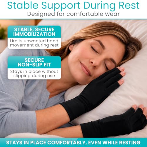 Vive Copper Infused Fingerless Arthritis Compression Gloves (Pair) - Relief | For Men, Women, Rheumatoid, Swelling, Carpal Tunnel, Tendonitis, Edema, Hand & Finger Pain - Comfortable Non-Slip (X Small) - size: X Small