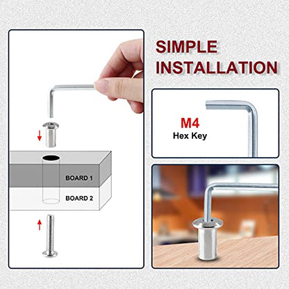 10 Pair(20 Piece) M6x25mm Hex Drive Socket Cap Bolt with Allen Wrench, Silver Furniture Connector Bolts M6 Countersunk Screw Barrel Nuts Binding Screws for Crib Replacement Belt Cabinet | Allen Wrench Included, Countersunk Screw Barrel Nuts, Binding Screw