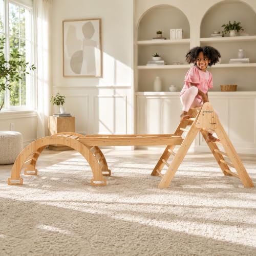 Avenlur 5-in-1 Pikler Triangle Set – Hazel Montessori Indoor Jungle Gym – Climbing Triangle, Waldorf Rocker, Toddler Indoor Climbing Toys, & Slide – Wooden Indoor Playground Playset, Ages 2-7 | Montessori Climbing Set & Indoor Playground: Triangle Ladder,