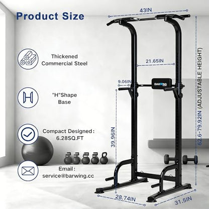 BARWING Pull Up Bar Station, Power Tower, Dip Station with 3D Backrest, Multi-Function Strength Training Stand Rack, Adjustable Height Dip Bar for Home Gym Workout Stand Fitness Exercise Equipment - color: Dark grey