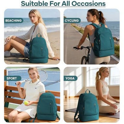 Gym Backpack for Women, Dance Volleyball Backpacks With Shoe Compartment | For Yoga Fitness Beach Hiking Sports - color: Peacock Blue