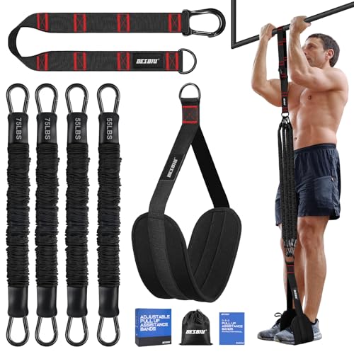 Pull Up Assistance Bands 260lbs, Heavy Pull Up Bands Resistance Bands for Pull Ups Working Out with Feet Rest, Pull Up Bar Bands Assistance Bands Strength Training Workout Equipment, Height Adjustable - color: Black