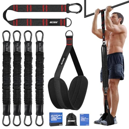 Pull Up Assistance Bands 260lbs, Heavy Pull Up Bands Resistance Bands for Pull Ups Working Out with Feet Rest, Pull Up Bar Bands Assistance Bands Strength Training Workout Equipment, Height Adjustable - color: Black