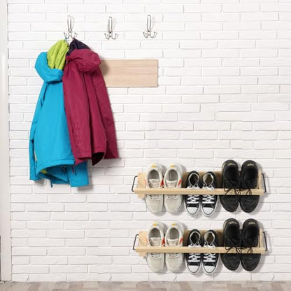 Mifoci 2 Pcs Wall Mounted Shoe Rack Organizer Wooden Modern Compact Wall Space Saving Shoe Holder Storage for Sneaker Footwear Slipper Boots Entryway Narrow Spaces Hallway(28.35'' Long) - size: 28.35'' Long