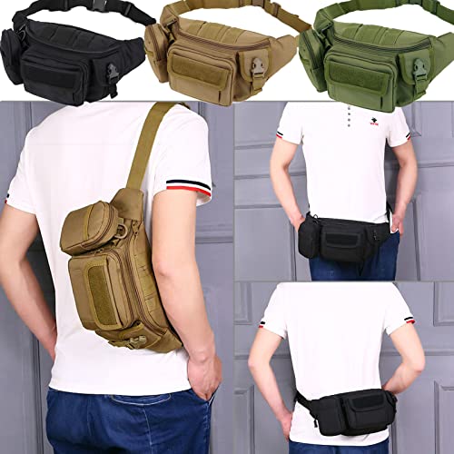 Tactical Fanny Packs, Military Waist Bag Utility Hip Belt Bags for Hiking Climbing Fishing Cycling Hunting with U.S Patch (Green+Black) - color: 2 Pack Green+Black