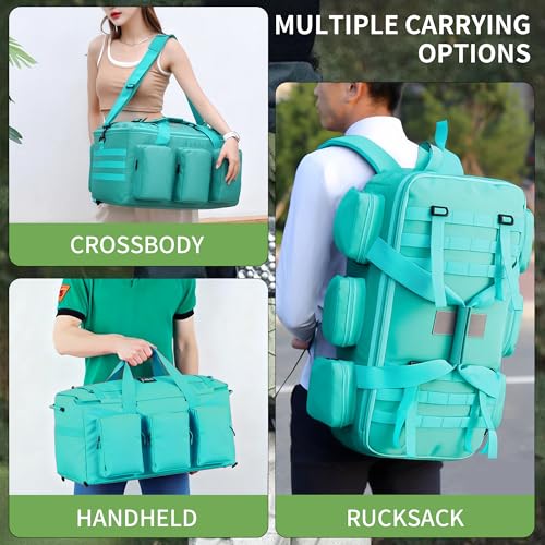 3 In 1 Military Duffel Bag 50L Gym Bag for Men Convertible Weekender Backpack for Sports Travel Basketball (50L-LakeBlue) - color: 50L-LakeBlue