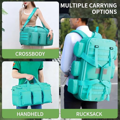 3 In 1 Military Duffel Bag 50L Gym Bag for Men Convertible Weekender Backpack for Sports Travel Basketball (50L-LakeBlue) - color: 50L-LakeBlue