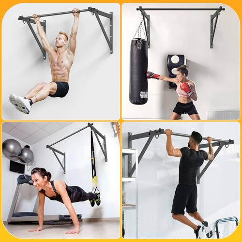 Jusgym Wall Mounted Pull Up Bar, 51"/45" Chin Up Bar with 500LBS Capacity, Strength Training Pull-Up Bars |Joist Mounted |Reinforced Thick Metal Construction