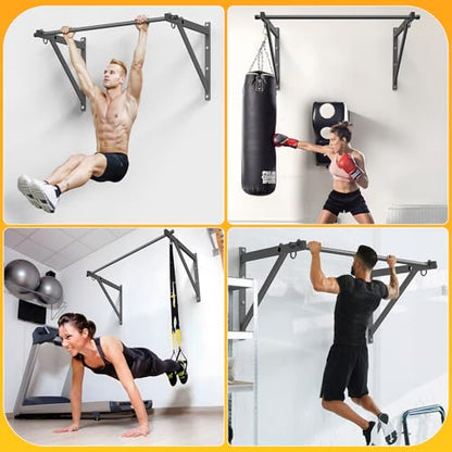 Jusgym Wall Mounted Pull Up Bar, 51"/45" Chin Up Bar with 500LBS Capacity, Strength Training Pull-Up Bars |Joist Mounted |Reinforced Thick Metal Construction