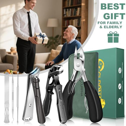 Toenail Clippers for Seniors Thick Toenails, CLPPNA Angled Head Large Toe Nail Clippers Set for Men, Heavy Duty 45° Ingrown Toenail Clippers, 37mm Wide Opening Nail Cutter with Long Handle, 6PCS - style: 6PCS(Ingrown & Angled & Slanted）