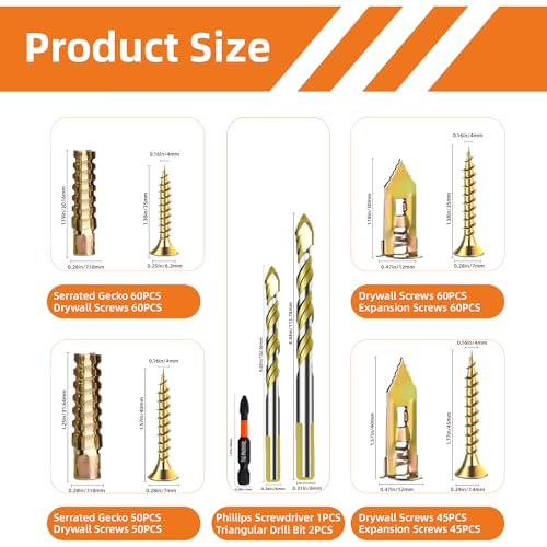 420pcs Self Drilling Drywall & Concrete Anchor Kit (M6 M8, 4 Sizes) with M6 & M8 Drill Bits, Loose Hinge Hole Repair, for Concrete, Wooden, and Home Decor Wall Hole Repair Kit - size: Screws -420-A