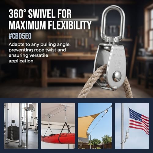 6pcs Stainless Steel Single Bearing Pulley Block for Lifting and Gym Attachments, Heavy Duty Reliability with Silent Roller Design, Minimizing Manual Effort for Outdoor and Indoor