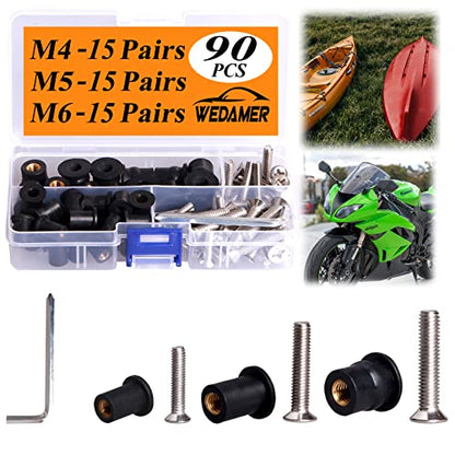 WEDAMER 45 Pairs M4 M5 M6 Neoprene Well Nuts with Stainless Steel Screw M5 Rubber Well Nuts Kayak Brass Copper Bolts Well Nut Kit for Kayak Motorcycle Boat Marine Windscreen Accessories (M4 M5 M6) - color: M4 M5 M6 each 15 Pairs