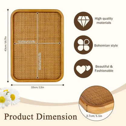 13" x 17" Bulletin Board, Round-Edged Rectangle Rattan Corkboard, Wooden Frame Boho Style Wall Organizer,3343Teng - size: 13*17 inch
