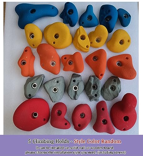 5 Pcs Resin Rock Climbing Holds with Screws, Inside Outside Climbing Hold Kit for Kids Beginners, Home Playground Obstacle Course Training Wall(Size:5pcs-Plank Installation) - size: 5pcs-Plank installation