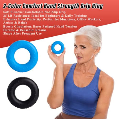 CYFIE Hand Grip Strengthener Set 8 Pack, 2 Foam Grippers, 4 Finger Exercisers, 2 Grip Rings, Wrist Forearm Exerciser for Hand Strength, Finger Strength, Physical Therapy & Stress Relief