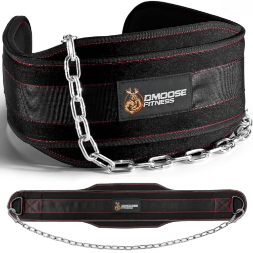 DMoose Fitness Dip Belt for Weight Lifting, Pullup, Squats & Dips - 36" Robust Steel Chain, Comfortable Neoprene Padding Supports 350lbs - Gym Weight Belt for Strength Training Workout & Weightlifting - color: Black Legacy