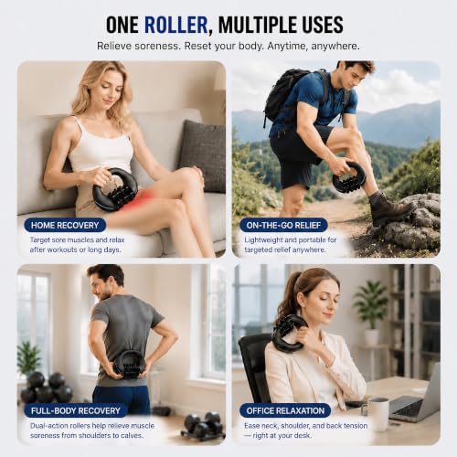 Electric Rolling Percussive Massager, Deep Tissue Muscle Roller | Portable Rechargeable Roller with 3 Speeds for Muscle Recovery & Soreness Relief on Neck, Shoulders, Back, Arms & Legs